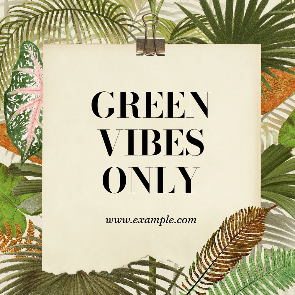 Green vibes only Instagram post template, editable text