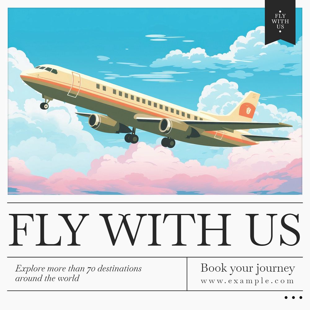 Fly with us Facebook post template, editable design