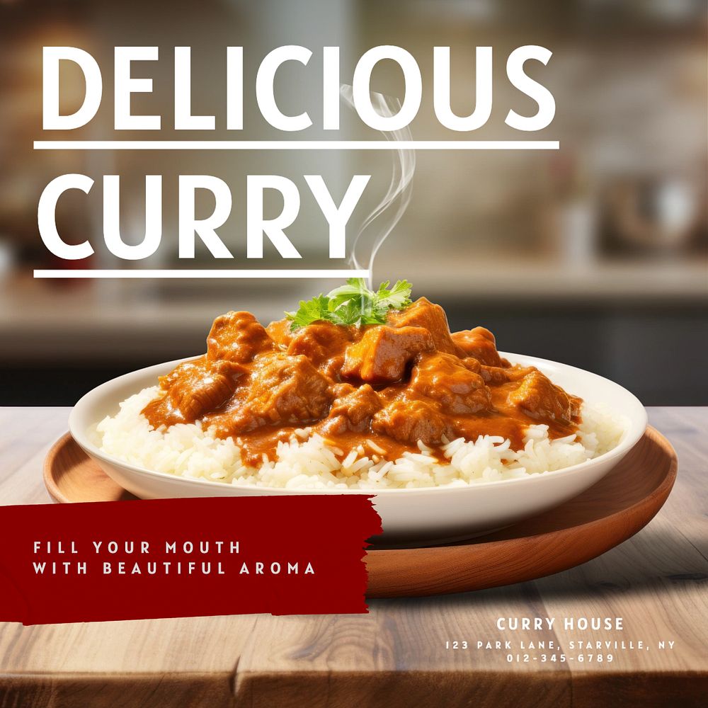 Curry restaurant Facebook post template, editable design