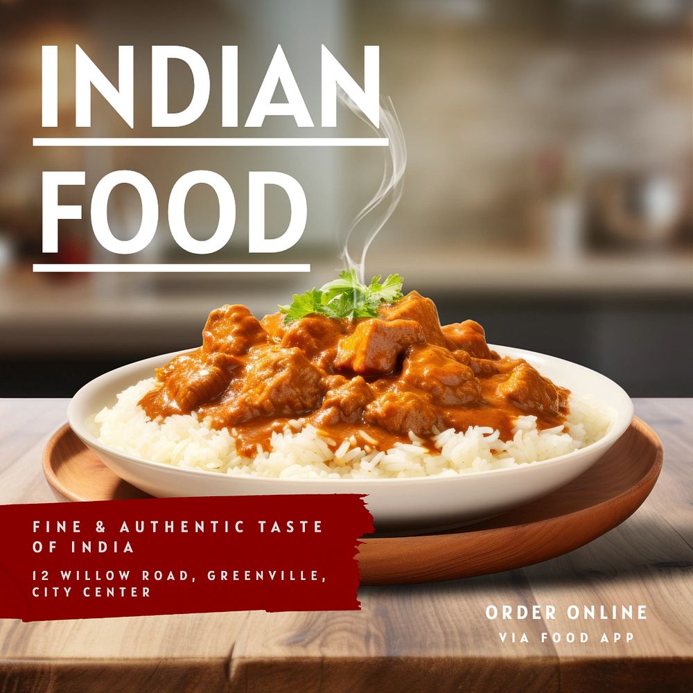 Indian food Facebook post template, editable design