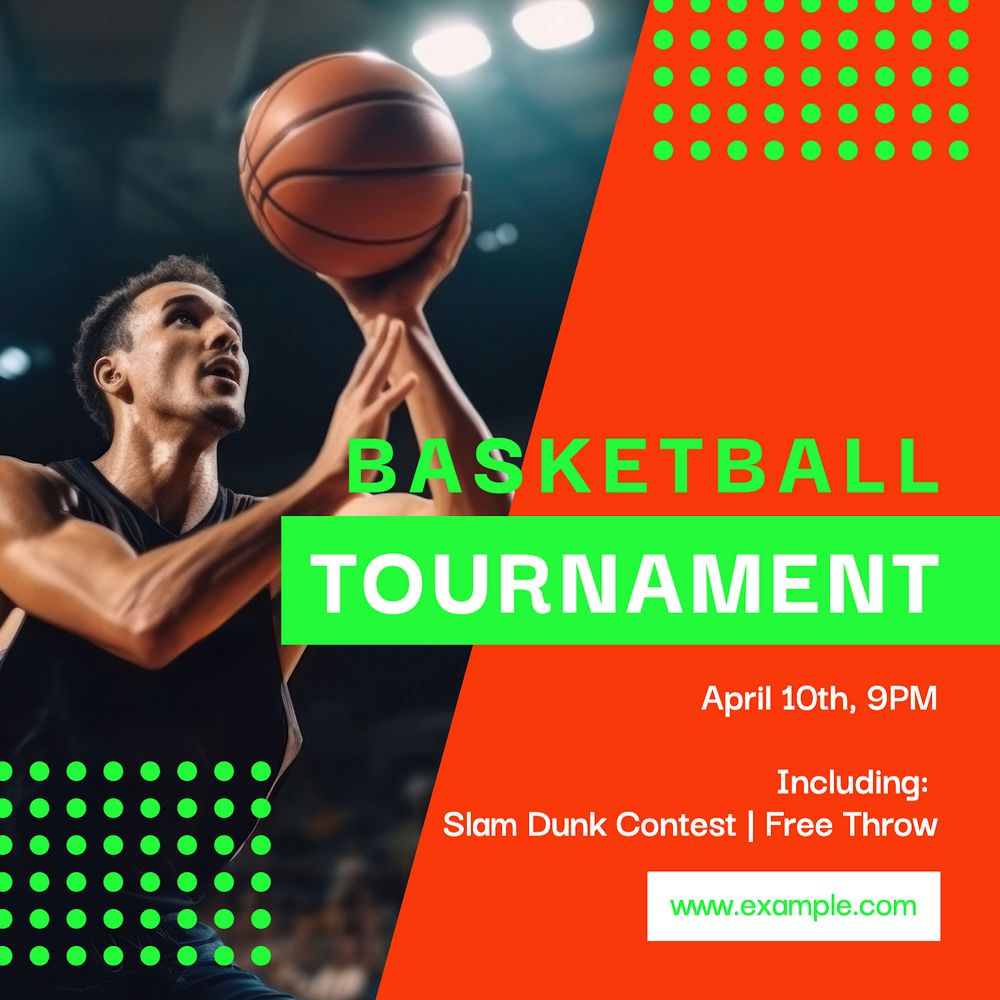 Basketball tournament Facebook post template, editable design