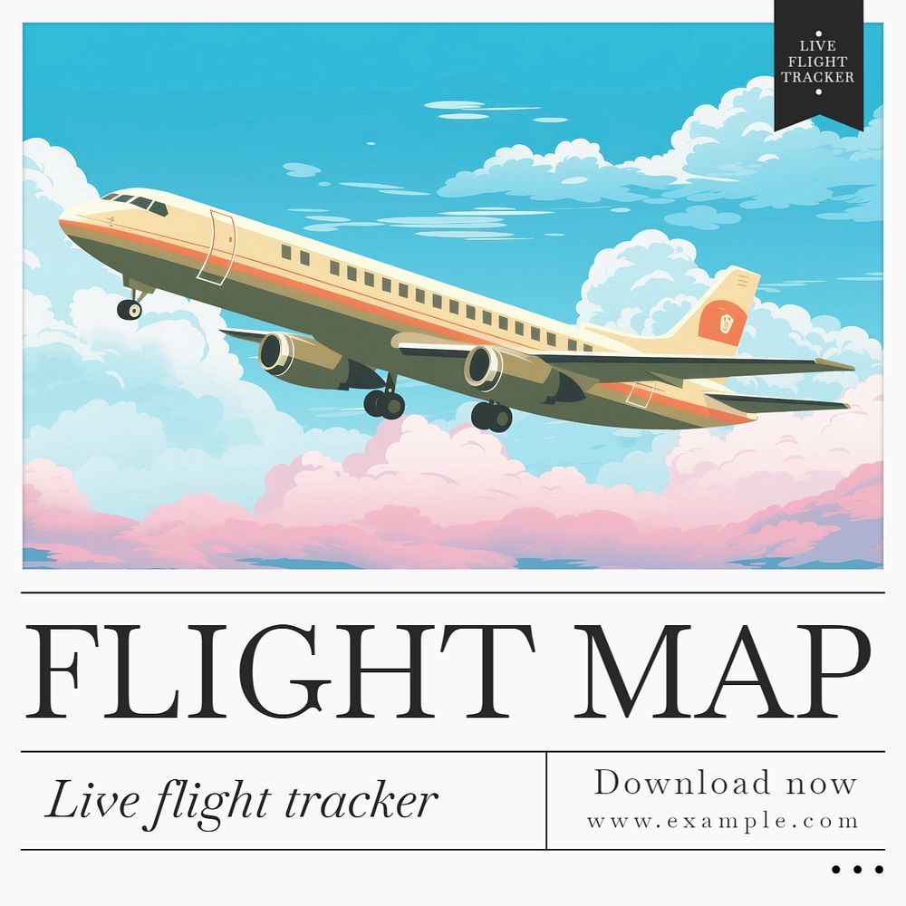 Flight map Facebook post template, editable design