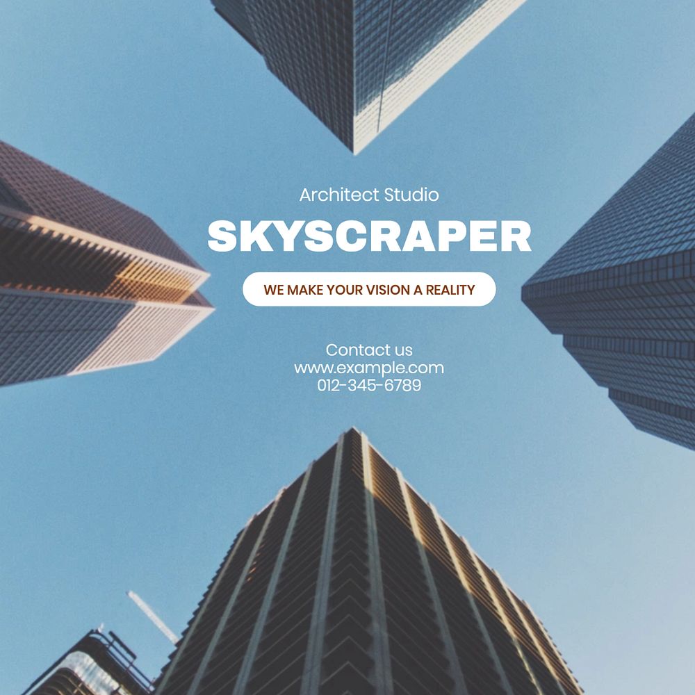 Skyscraper architect studio Instagram post template, editable text