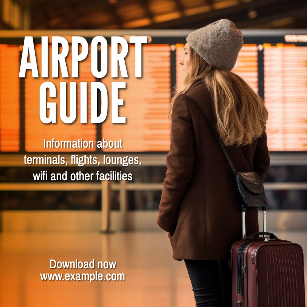 Airport guide Facebook post template, editable design