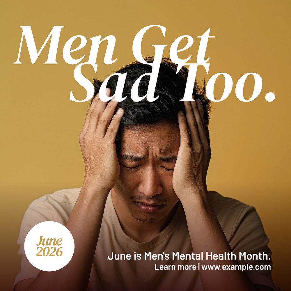 Men's mental health Facebook post template, editable design