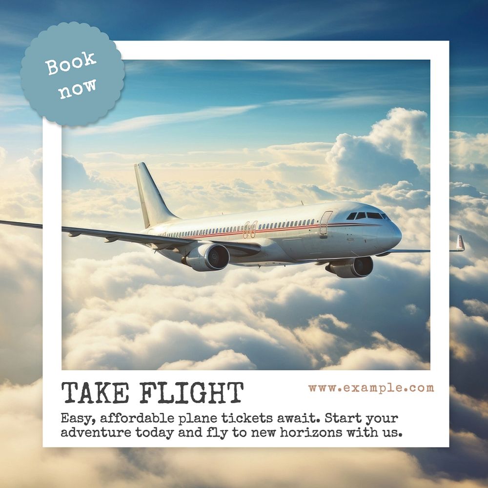 Plane tickets Instagram post template, editable text