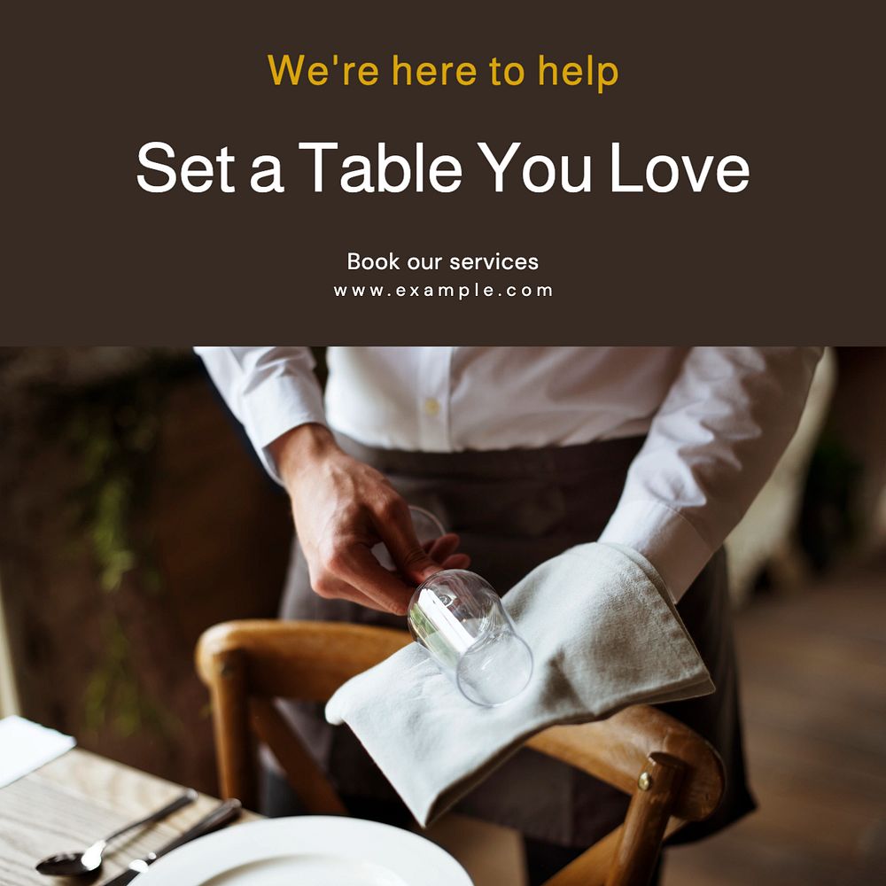 Table service Instagram post template, editable text