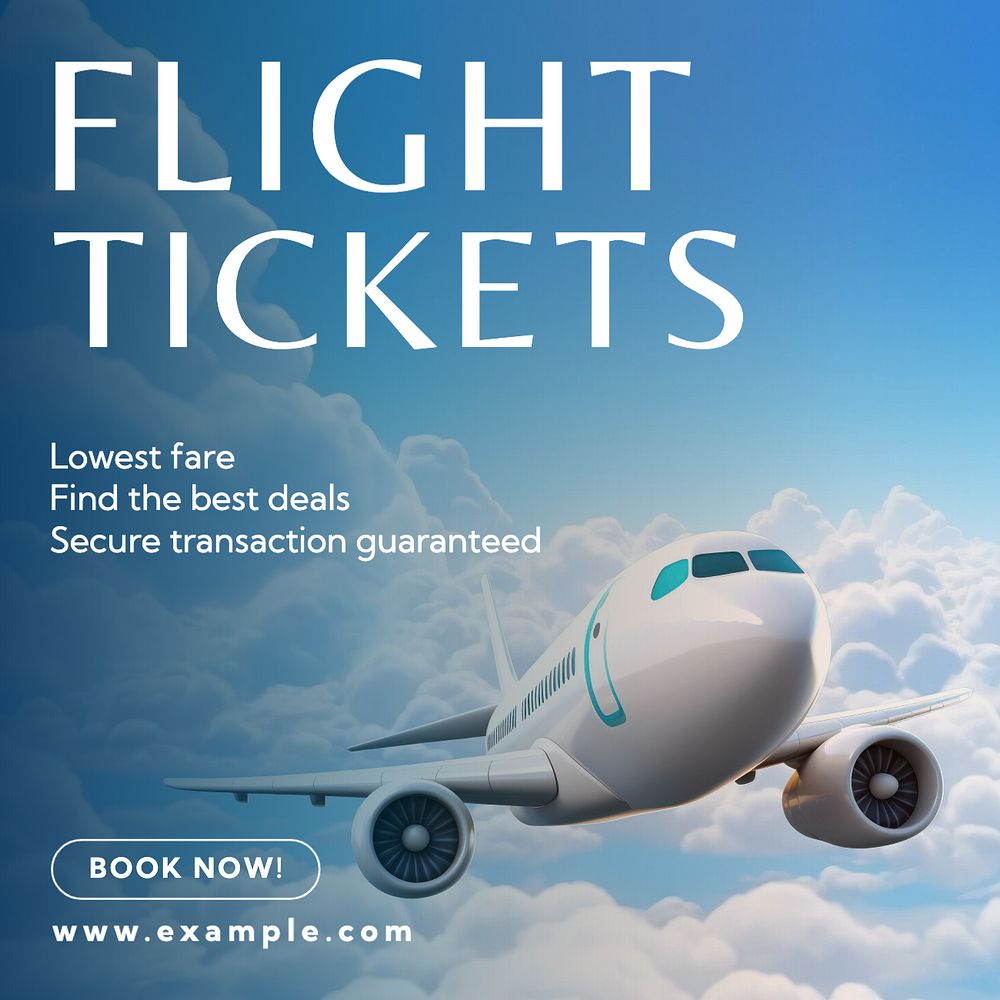 Flight tickets Facebook post template, editable design