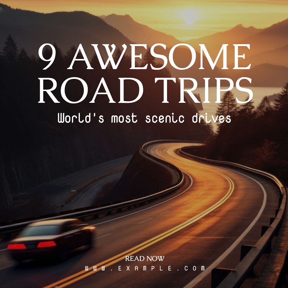 Awesome road trip Facebook post template, editable design