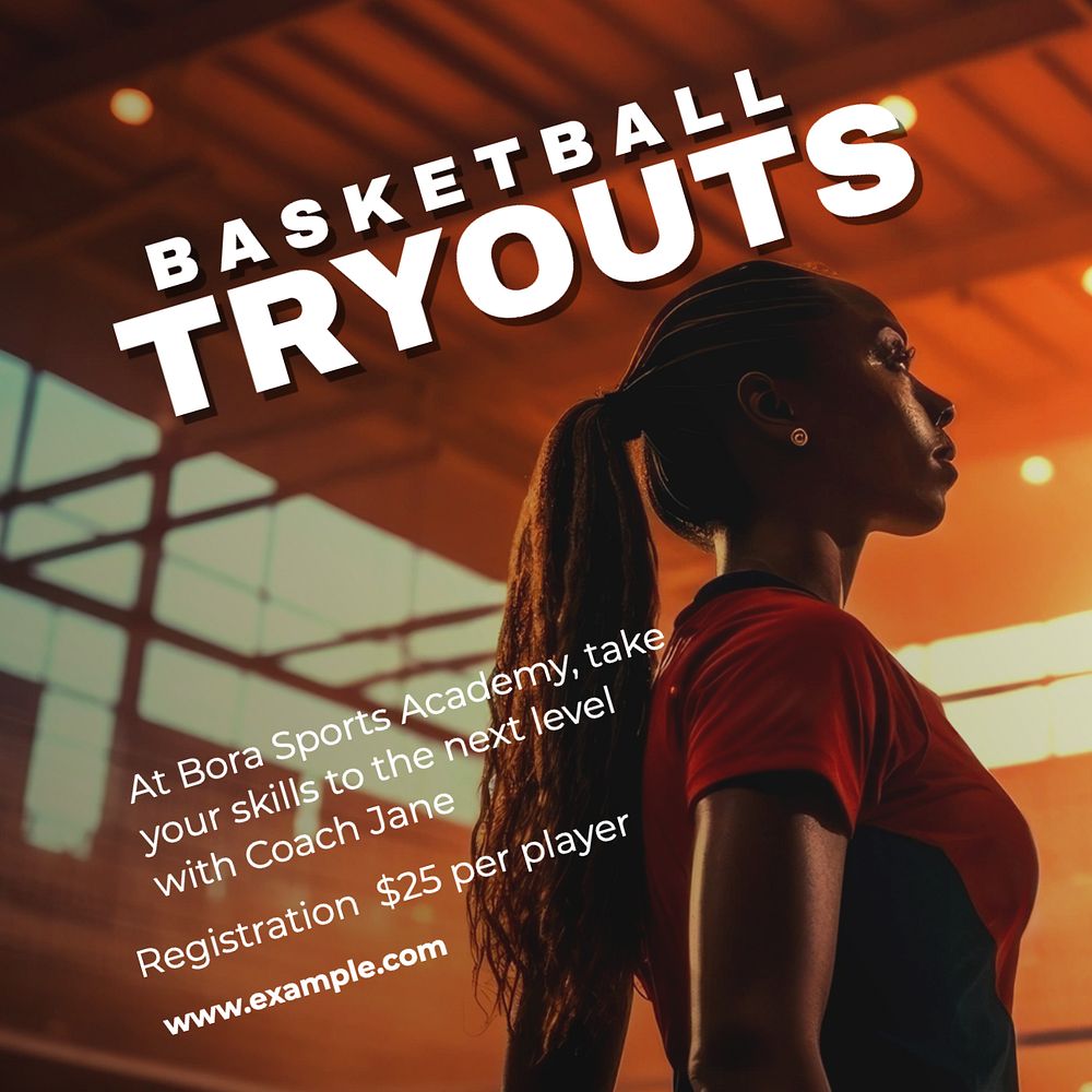 Basketball tryouts Instagram post template, editable text