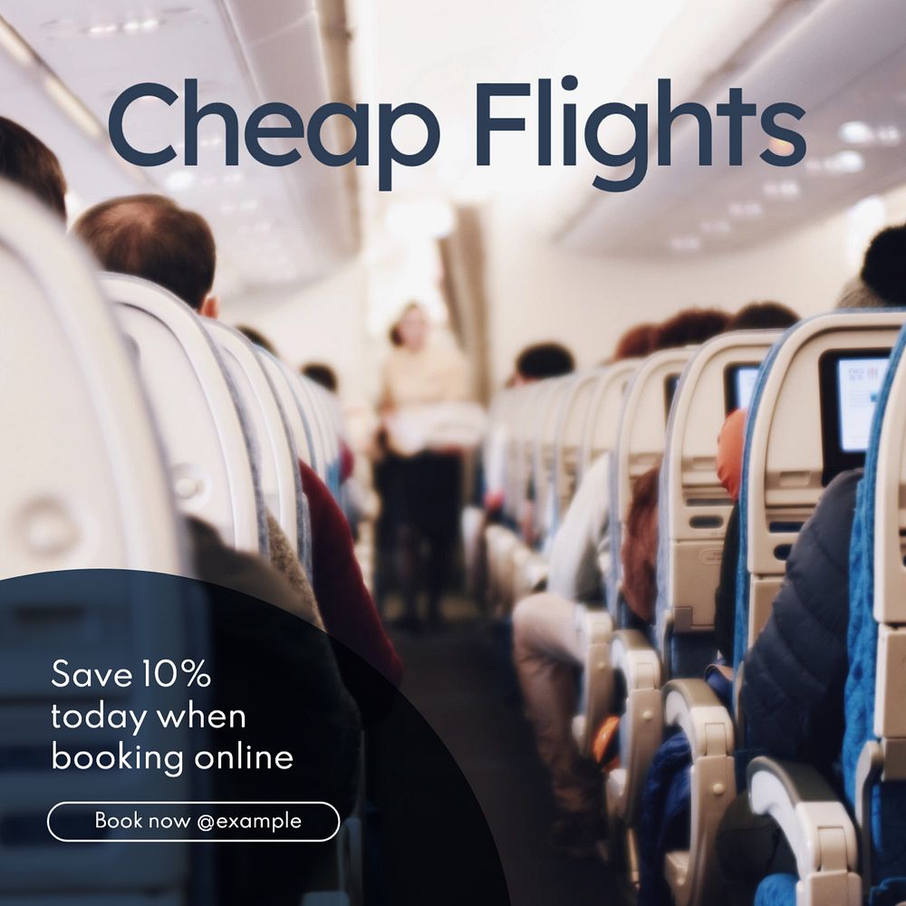 Cheap flights Instagram post template, editable text