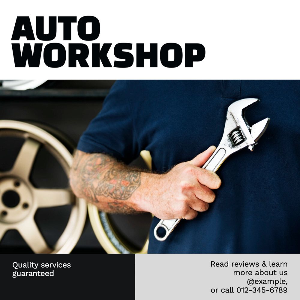 Auto & car workshop Facebook post template, editable design