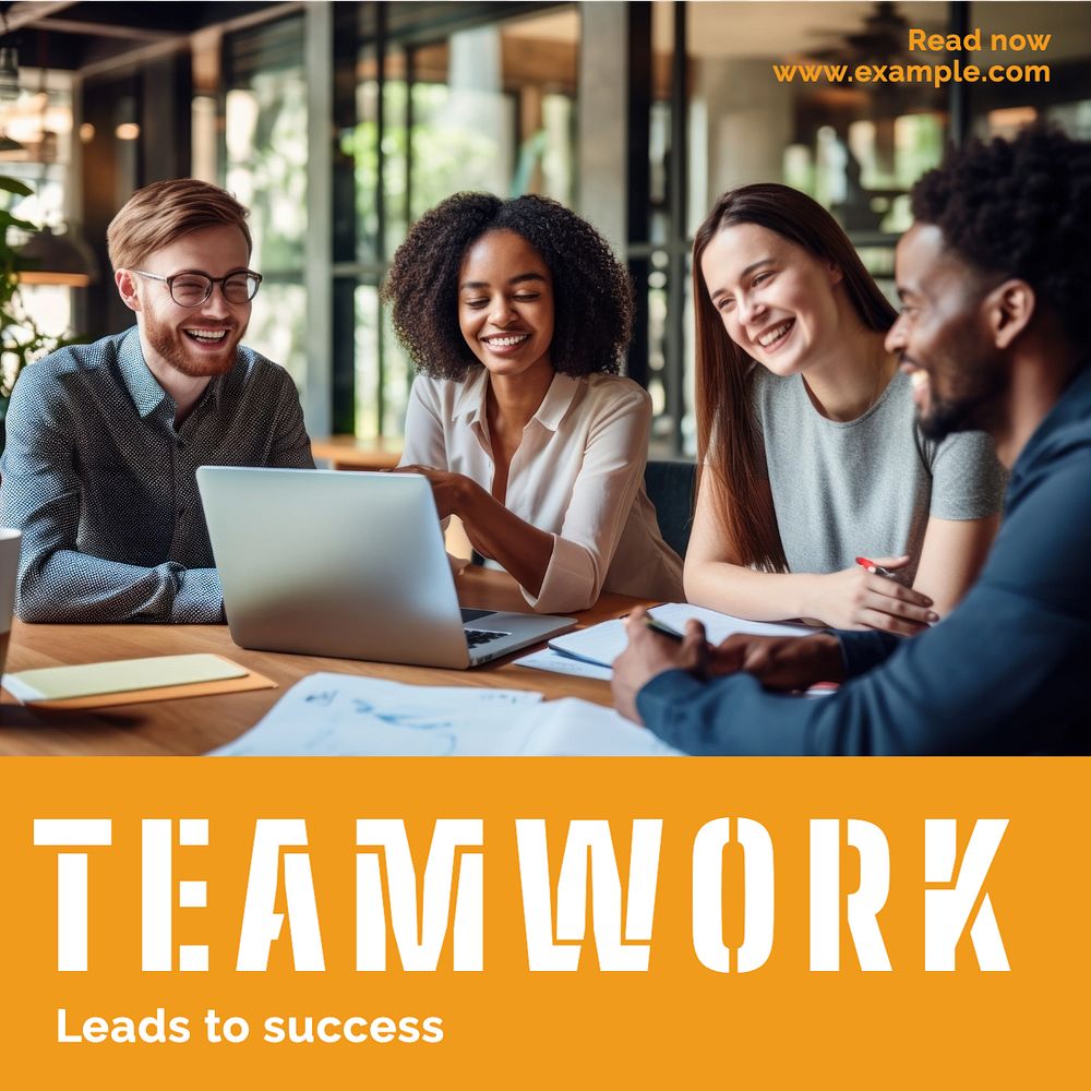 Teamwork & success Facebook post template, editable design