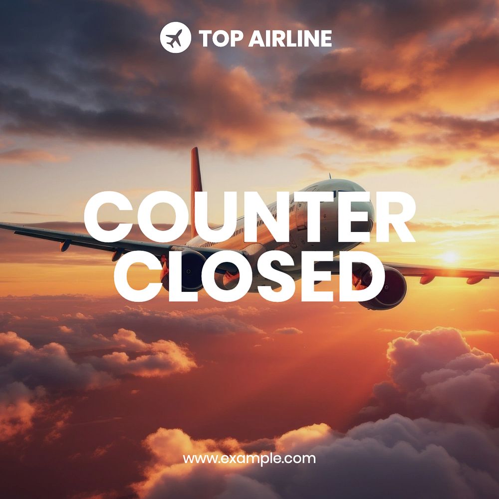 Airline counter closed Facebook post template, editable design