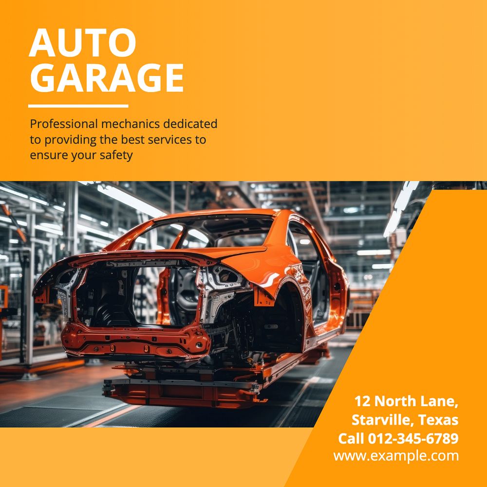 Auto garage Instagram post template, editable text