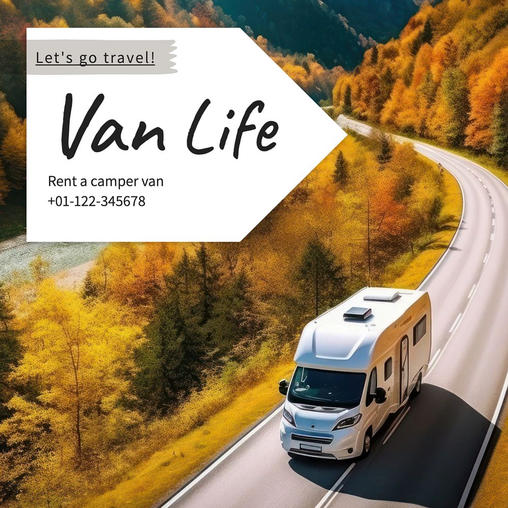 Van life Instagram post template, editable text