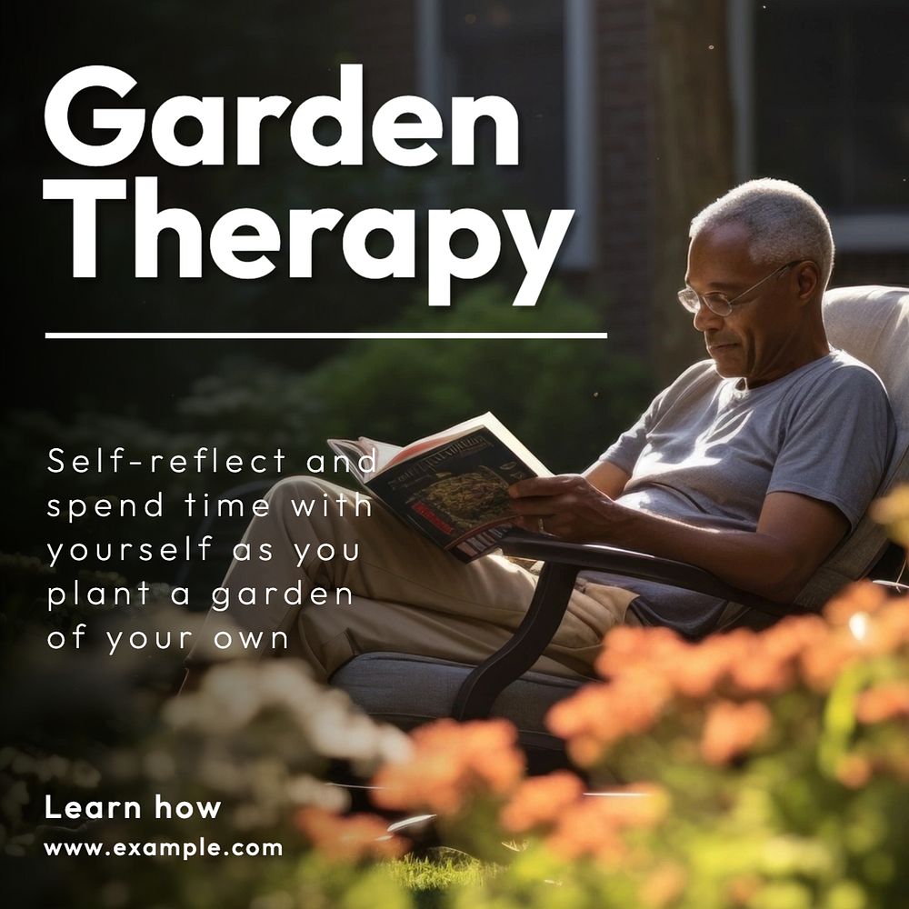 Garden therapy Instagram post template, editable text