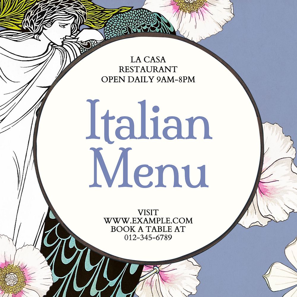 Italian food menu Instagram post template, editable text