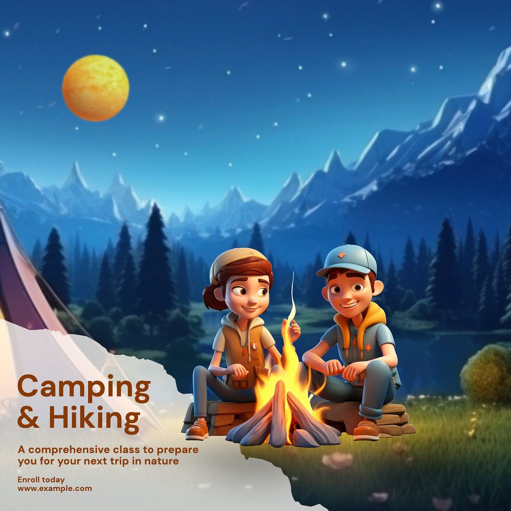 Camping & hiking Instagram post template, editable text