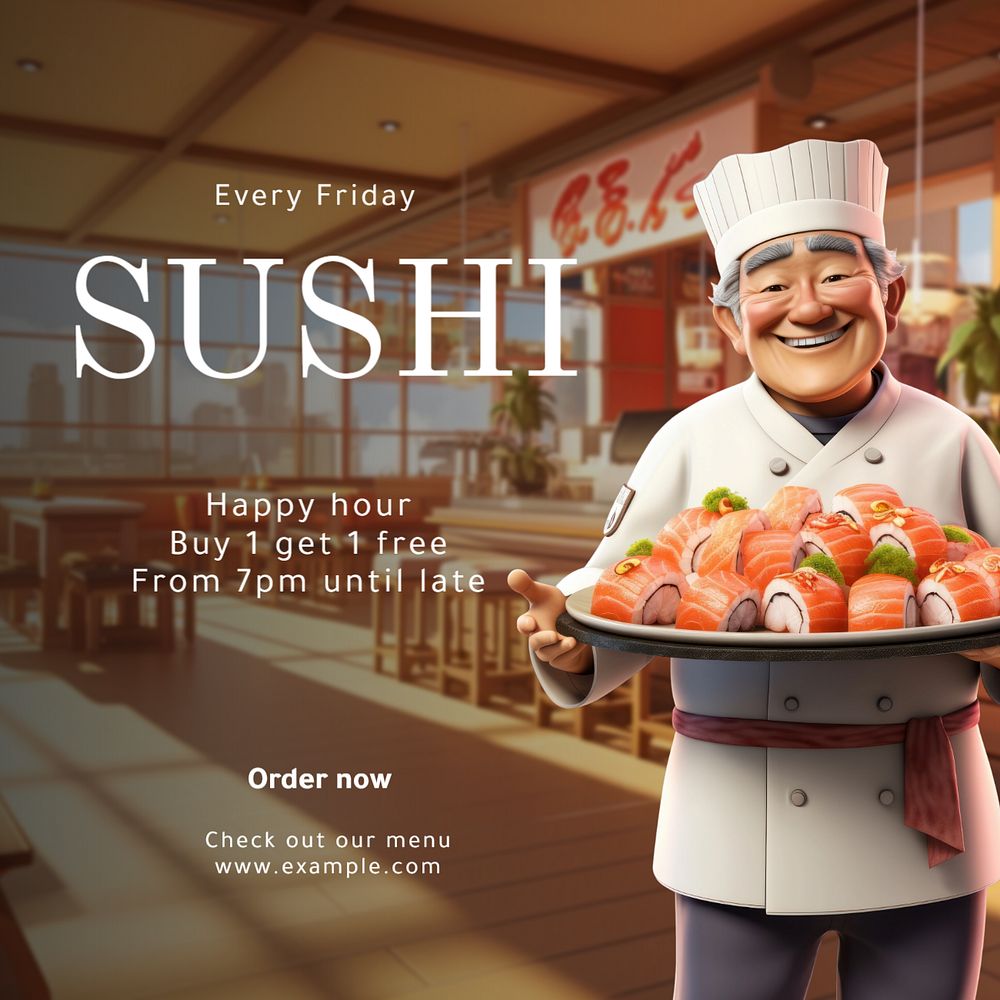 Sushi Instagram post template, editable text