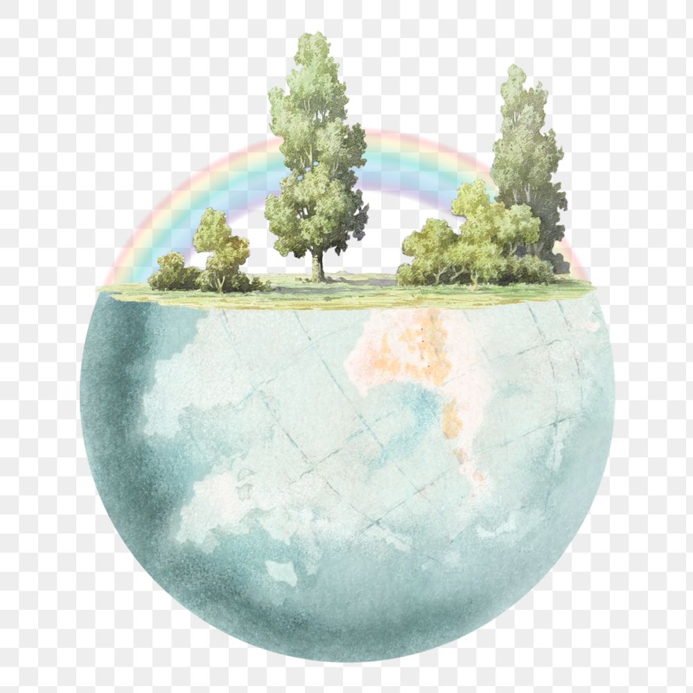 Globe & rainbow png, vintage illustration. Remixed by rawpixel.