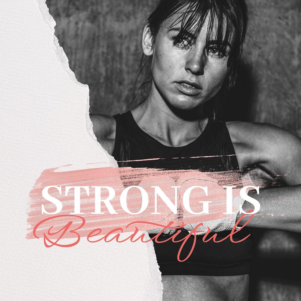 Strong woman Instagram post template, sports aesthetic design
