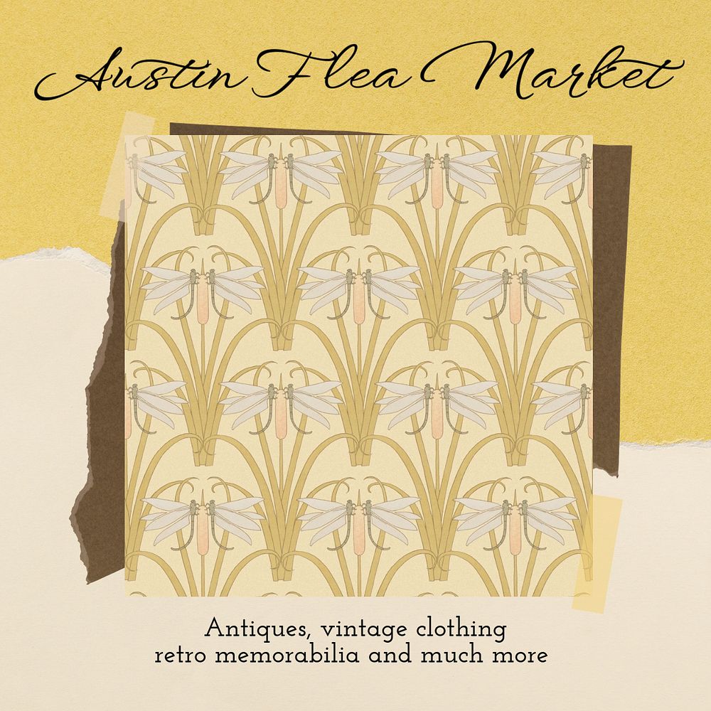 Art deco Instagram post template, flea market ad, famous Maurice Pillard Verneuil artwork remixed by rawpixel