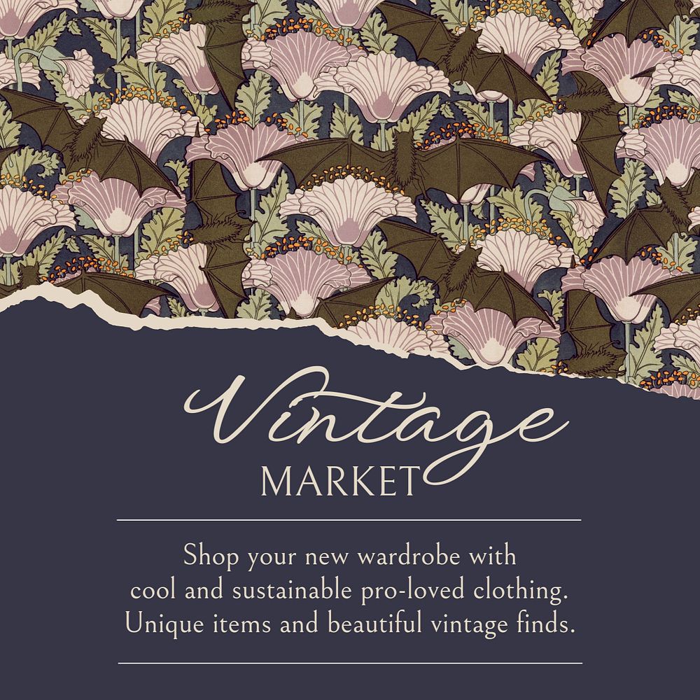 Vintage market Instagram post template, aesthetic floral pattern, famous Maurice Pillard Verneuil artwork remixed by rawpixel
