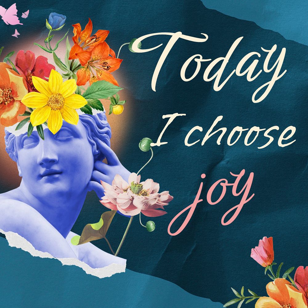 Positive quote Instagram post template, surreal paper collage design