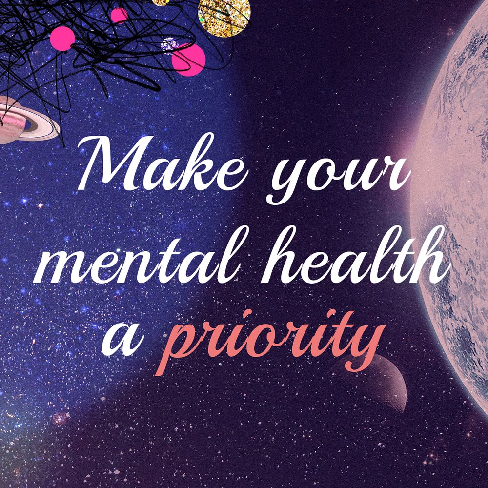 Aesthetic galaxy Instagram post template, mental health quote 