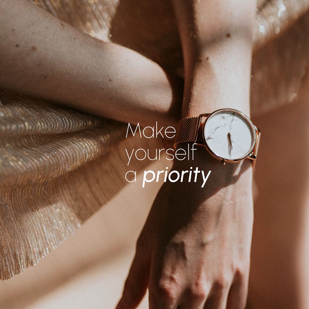 Wristwatch aesthetic Instagram post template, make yourself a priority quote