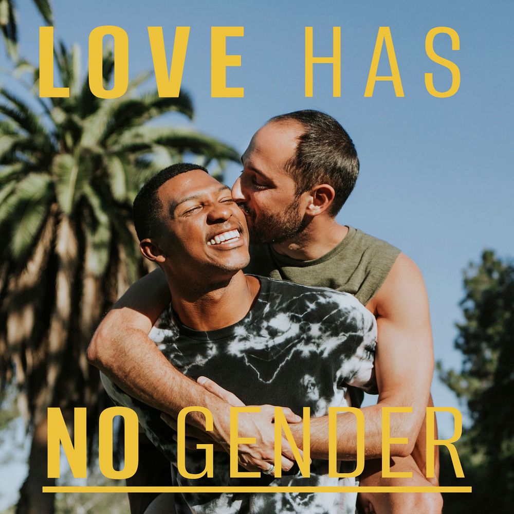 LGBTQ couple Instagram post template, love has no gender quote