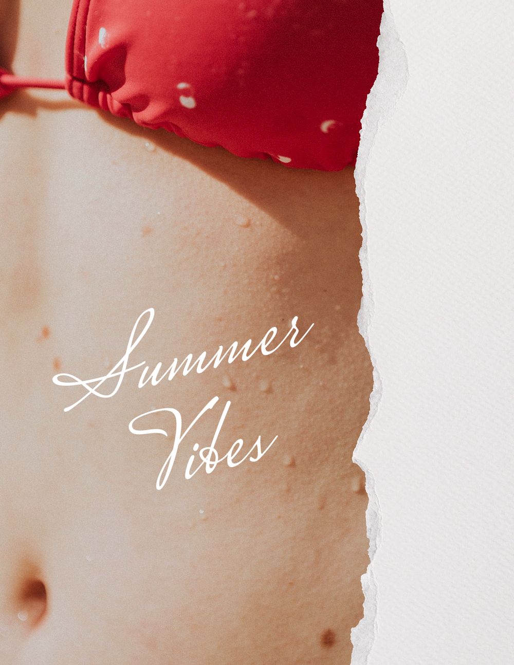 Summer vibes flyer template, bikini woman closeup photo