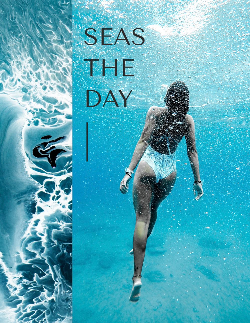 Woman underwater flyer template, travel aesthetic