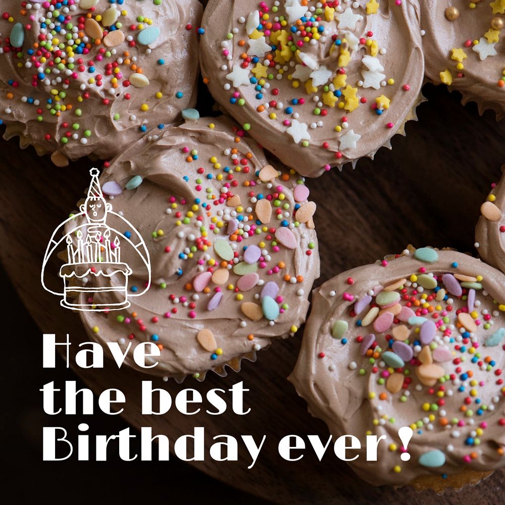 Birthday cupcakes Instagram post template, food photo
