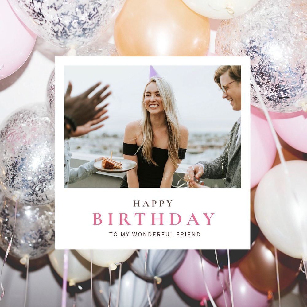 Feminine birthday Instagram post template, instant photo film frame