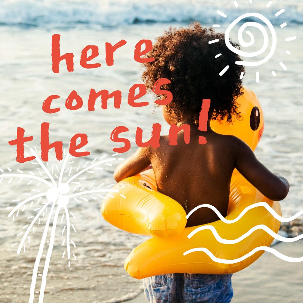 Beach travel Facebook post template, kid & summer