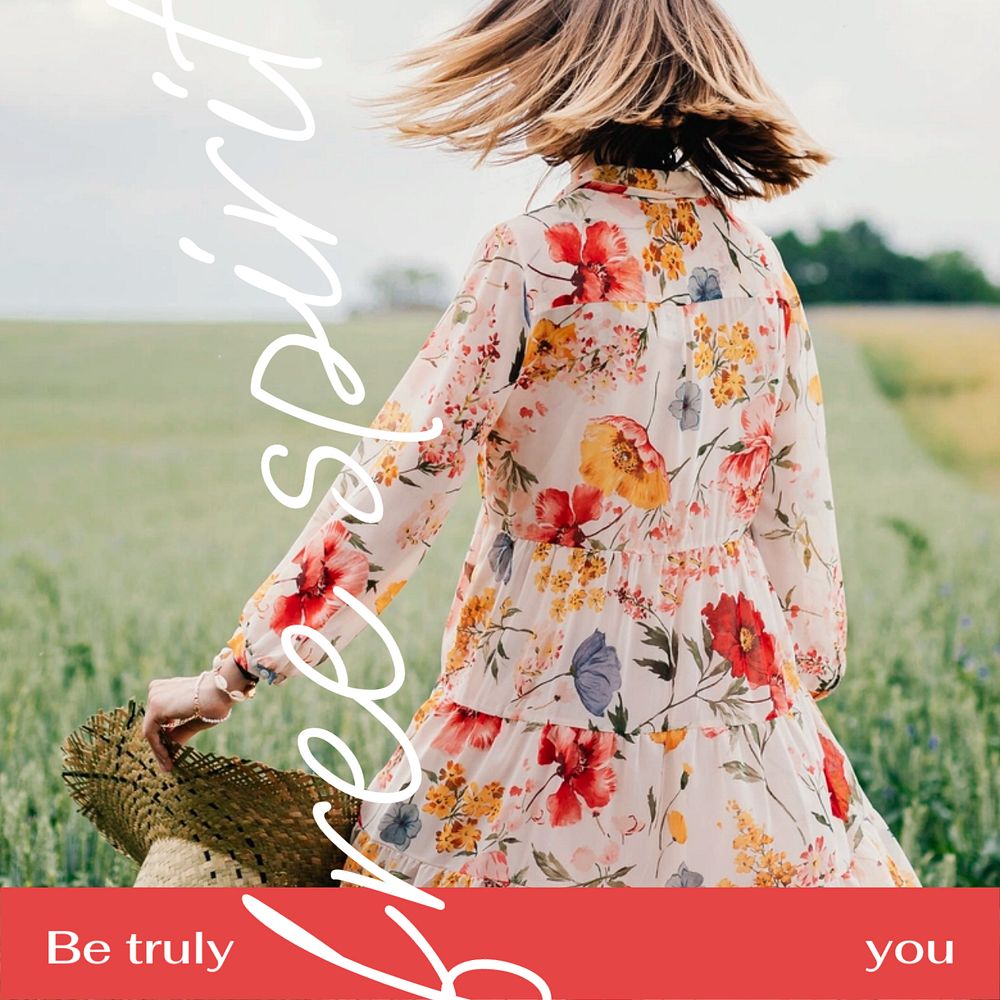 Travel Facebook post template, woman in field