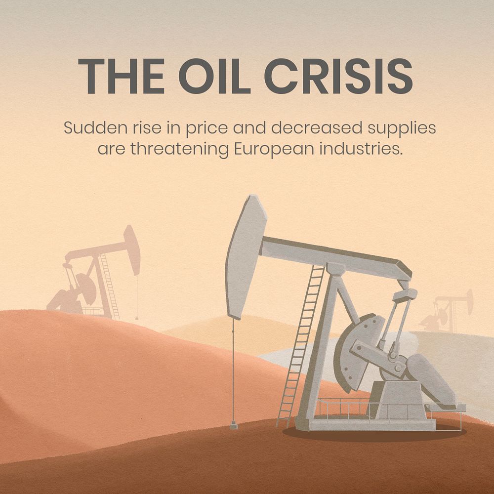 Oil patch Instagram post template, desert landscape illustration