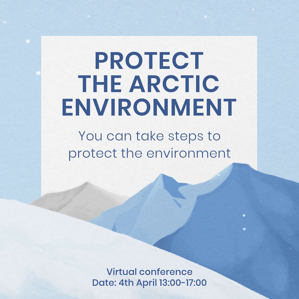 Arctic environment Instagram post template, winter landscape illustration