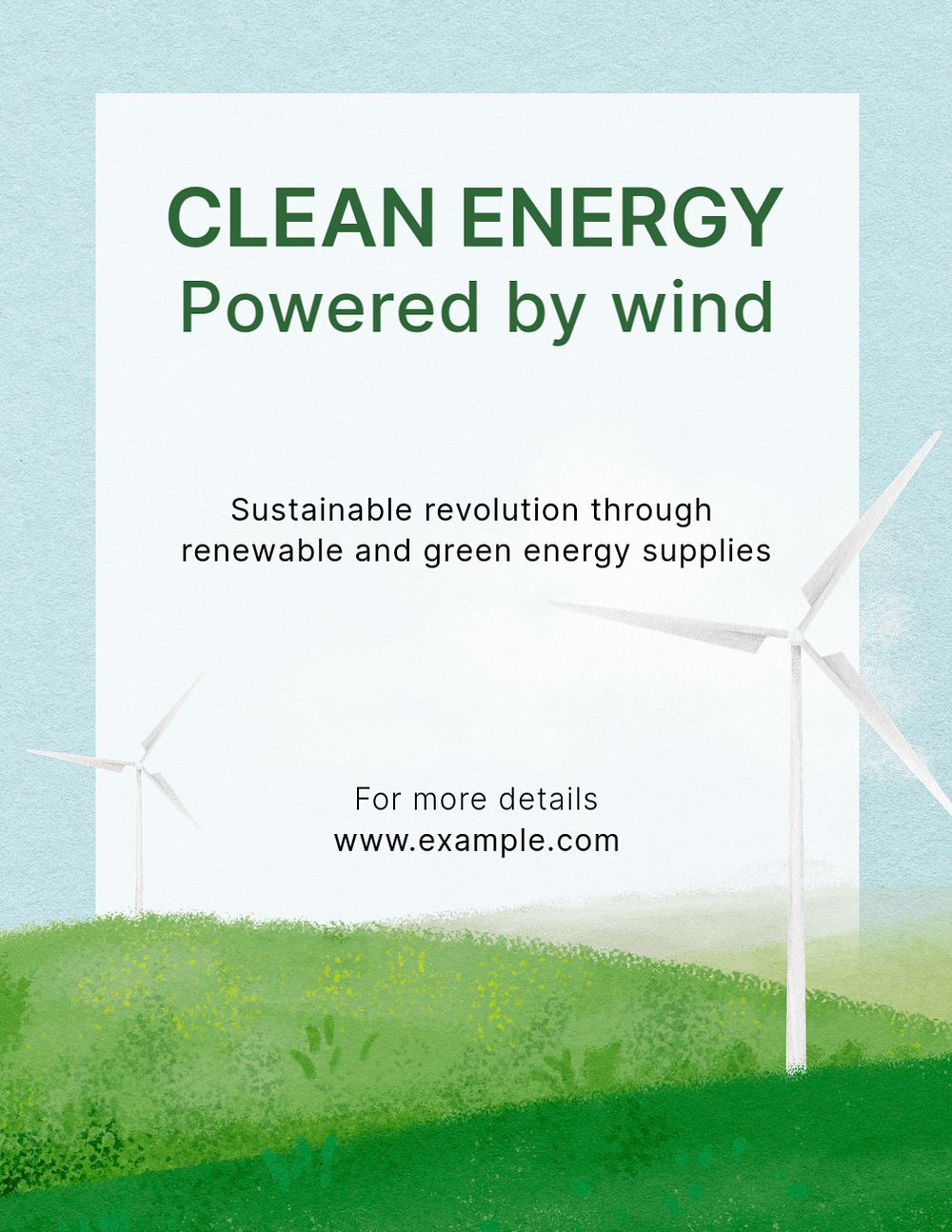 Clean energy flyer template, wind turbine illustration