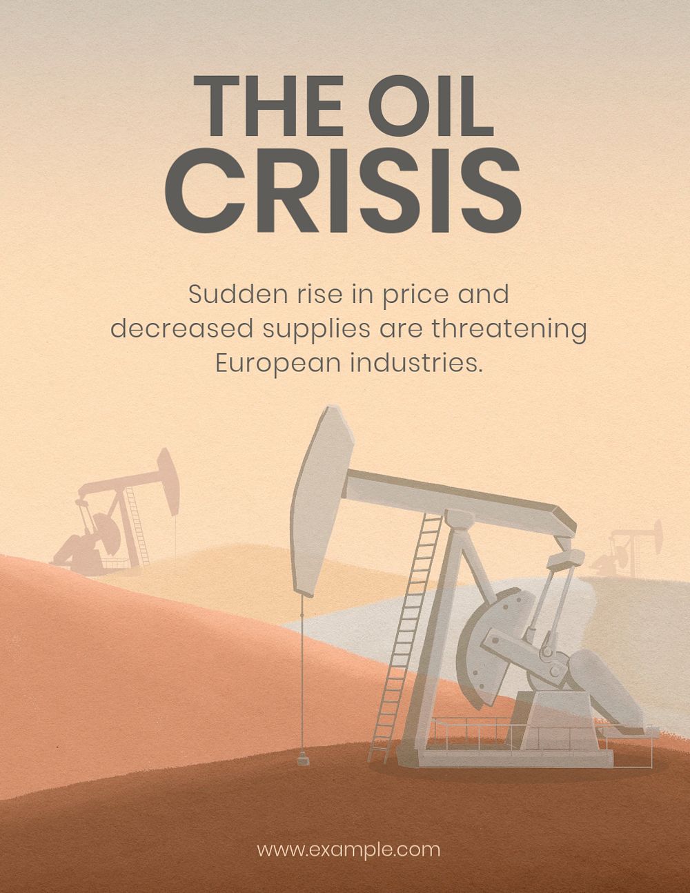 Oil patch desert flyer template, petrol crisis concept