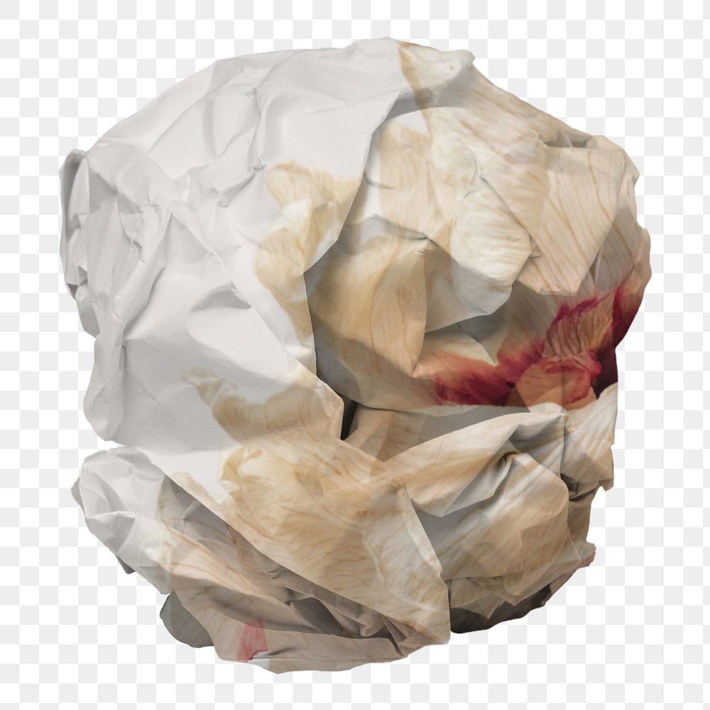 Crumpled paper ball mockup, off white design 