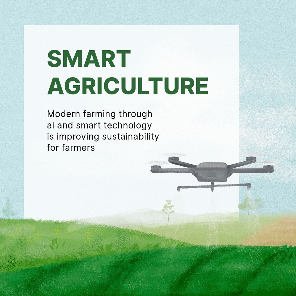 Smart agriculture Instagram post template, watering drone illustration
