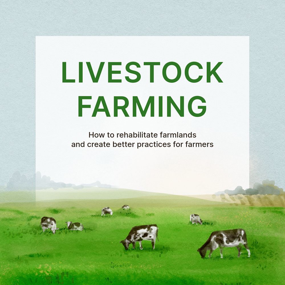 Livestock farming Instagram post template, watercolor landscape
