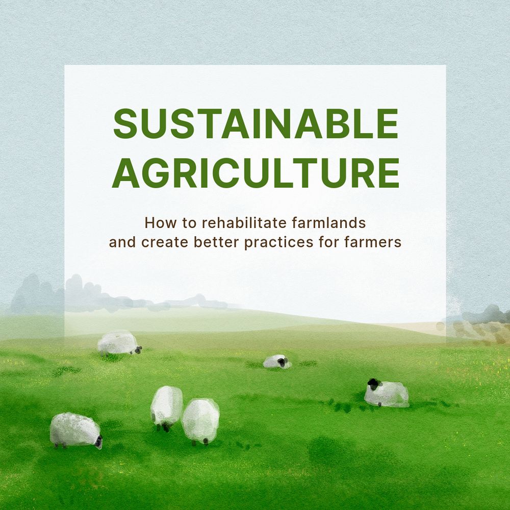 Sustainable agriculture Instagram post template, watercolor landscape