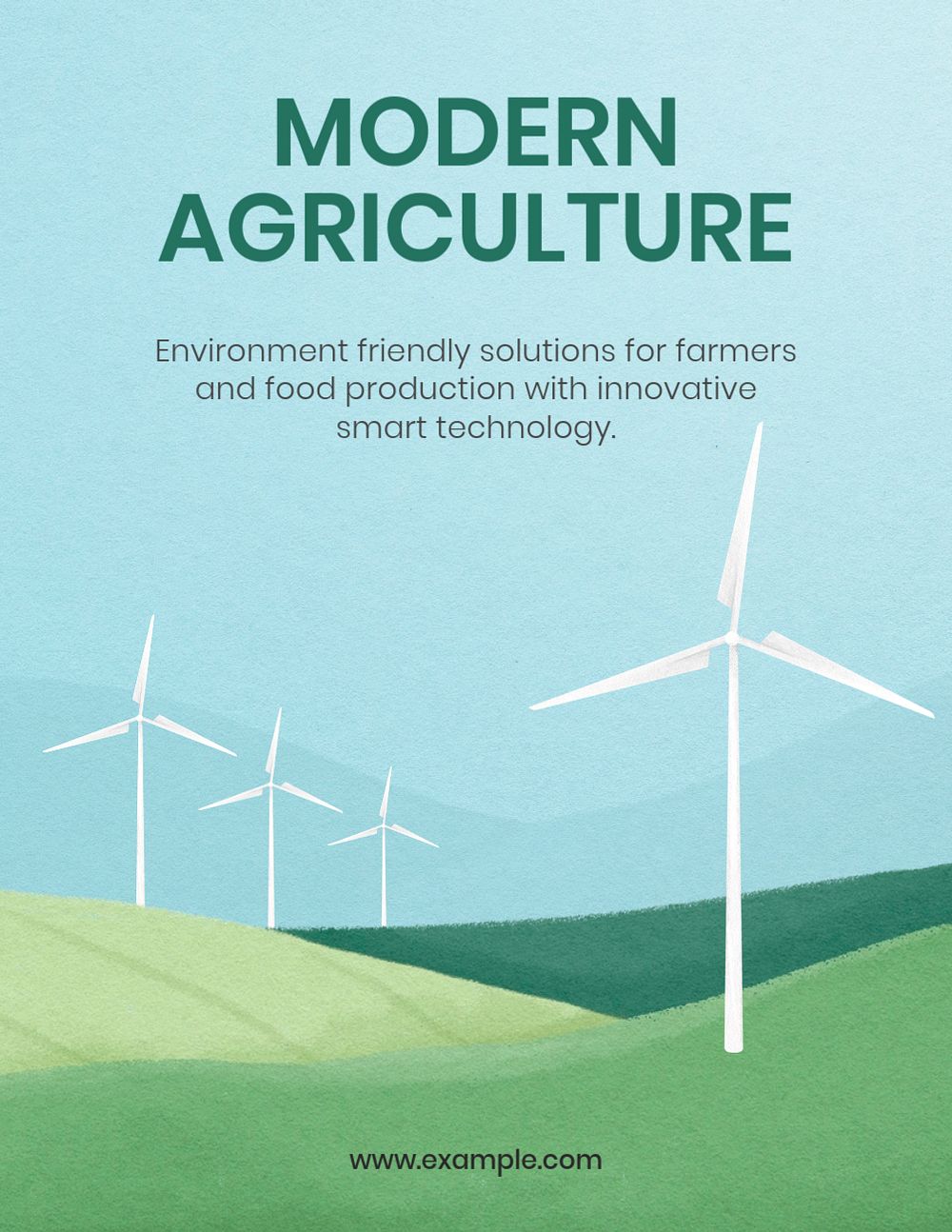 Modern agriculture flyer template, wind farm illustration