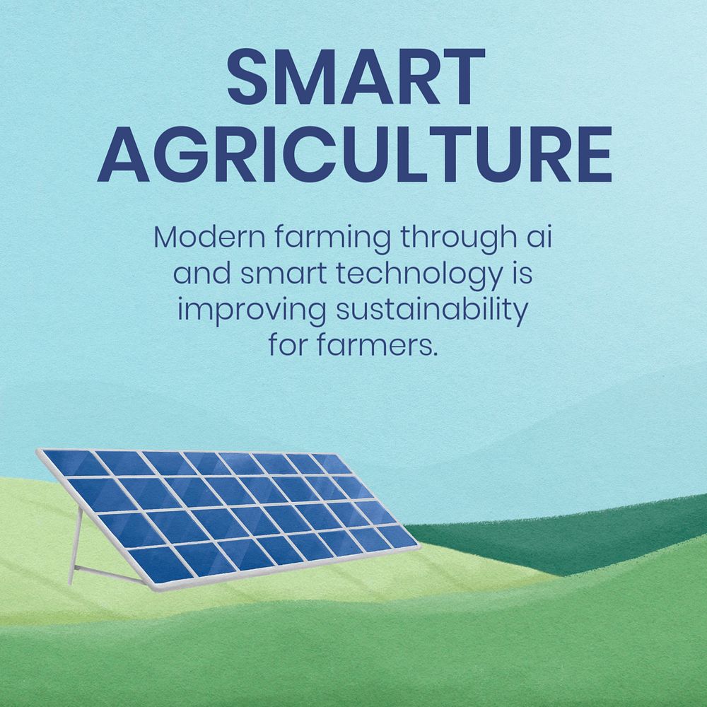 Smart agriculture Instagram post template, solar panel illustration