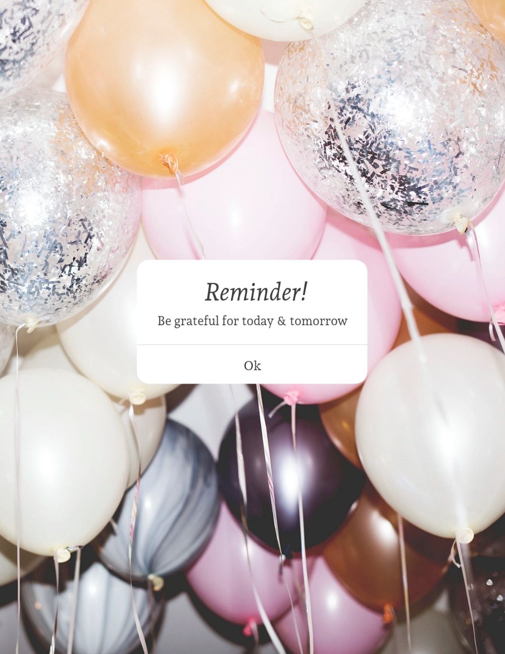 Party balloons flyer editable template, reminder notification aesthetic
