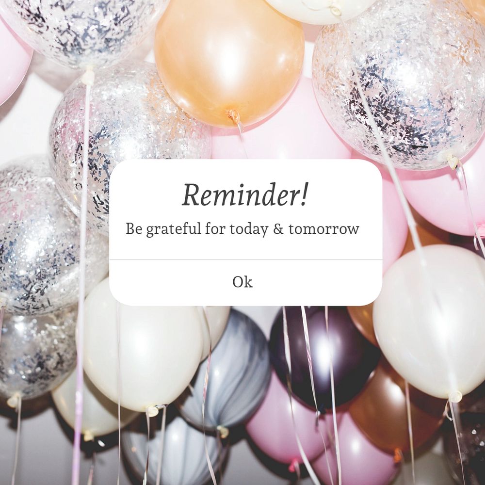 Party balloons Instagram post template, reminder notification aesthetic